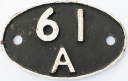 Shedplate 61A Kittybrewster 1950-1967 with sub sheds MacDuff to 1951, Peterhead and Fraserburgh to