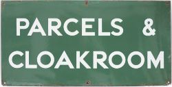 Southern Railway enamel station sign PARCELS & CLOAKROOM. In very good condition with minor