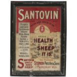 Advertising lithographed tinplate sign SANTOVIN MEANS HEALTH FOR SHEEP ETC STEPHEN PETTIFER & SONS