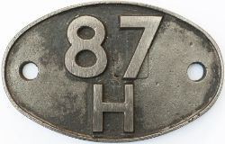 Shedplate 87H Neyland 1949-1963. In cleaned condition but with clear Swindon casting marks to the