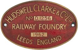 Worksplate HUDSWELL CLARKE & CO LTD RAILWAY FOUNDRY LEEDS ENGLAND No D1256 1962 ex Manchester Ship