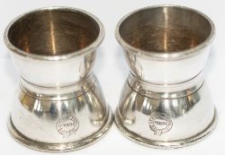 A pair of silverplate Egg Cups marked STATION HOTEL PERTH in garter. Both are in very good condition