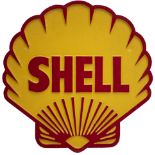 SHELL OIL cast aluminium cabinet sign, nicely restored with original mounting bosses on the back.