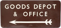 BR(W) FF enamel railway direction sign. GOODS DEPOT & OFFICE with left facing arrow. IN excellent