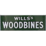 Advertising enamel sign WILLS'S WOODBINE. Double sided with top mounting flange. In excellent