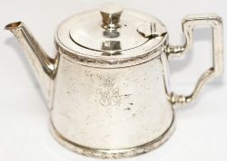Venice Simplon Orient Express silverplate Bachelor Tea Pot marked VSOE with the crown logo and