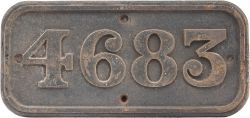 GWR cast iron cabside numberplate 4683 ex Collett 0-6-0PT built at Swindon in 1944. Allocated to