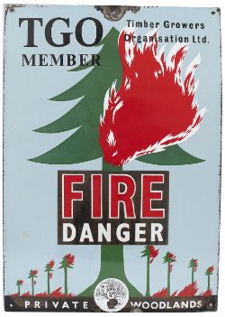 Advertising enamel sign TGO MEMBER TIMBER GROWERS ORGANISATION LTD FIRE DANGER. In good condition