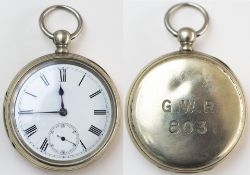 Great Western Railway pre grouping nickel cased pocket watch with a English lever movement fully