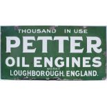 Advertising enamel sign PETER OIL ENGINES LOUGHBOROUGH ENGLAND. In good condition with some face