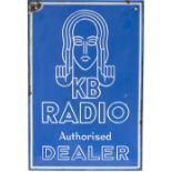 Advertising enamel sign KB RADIO AUTHORISED DEALER. KB radio (Kolster Brandes) used this logo from