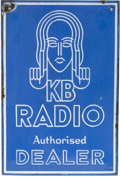 Advertising enamel sign KB RADIO AUTHORISED DEALER. KB radio (Kolster Brandes) used this logo from