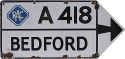 Motoring road sign RAC A418 BEDFORD. Double sided enamel in good condition with some enamel loss