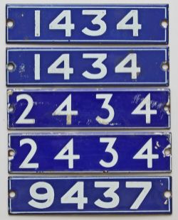 London Underground stock enamel plates, a pair of 1434 and a pair of 2434. Plus another single 9437,