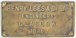 Makers Plate HENRY LEES & CO Ltd ENGINEERS GLASGOW 1936. Believed to be ex Rose Grove MPD Water