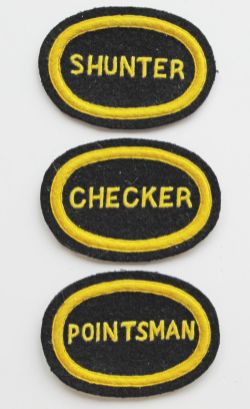 Southern Railway pre 1934 embroidered capbadges, quantity 3, SHUNTER, CHECKER and POINTSMAN. Both