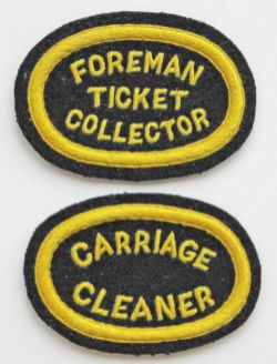 Southern Railway pre 1934 embroidered capbadges, quantity 2, FOREMAN TICKET COLLECTOR and CARRIAGE