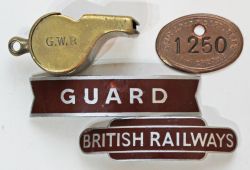 BR(W) fishtail Cap Badge GUARD by JR Gaunt and a similar BR(W) totem BRITISH RAILWAYS Cap Badge also