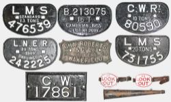 Wagon Plates, quantity 7 comprising: G.W. 17861 rectangular; LMS Standard 13 Tons 476539; LNER 20