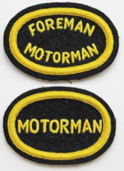 Southern Railway pre 1934 embroidered capbadges, quantity 2, FOREMAN MOTORMAN and MOTORMAN. Both