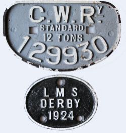 GWR Wagon Plate 12 Tons 129930, painted front and rear together with an LMS Derby 1924 Wagon