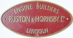 Works Makers Plate RUSTON & HORNSBY LTD LINCOLN ENGINE BUILDERS. Oval cast brass measuring 17in x