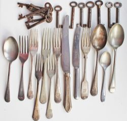 Assorted railway cutlery each piece stamped with company initials, together with 14 assorted railway