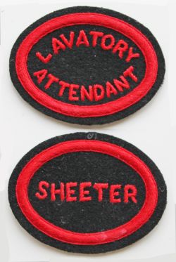 Southern Railway pre 1934 embroidered capbadges, quantity 2, LAVATORY ATTENDANT and SHEETER. Both