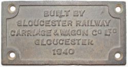 Wagon Plate Built By Gloucester Railway Carriage & Wagon Co Ltd Gloucester 1940. Rectangular cast