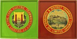 The Edinburgh & District Tramways Company Limited coat of arms transfer mounted on a wooden board