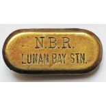 North British Railway brass Cashbag Plate N.B.R. LUNAN BAY STN. Closed in 1964, the station was