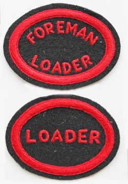 Southern Railway pre 1934 embroidered capbadges, quantity 2, FOREMAN LOADER and LOADER. Both red