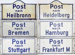 German Postal enamel plates, possibly railway related, quantity 3 double-sided with different