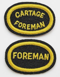 Southern Railway pre 1934 embroidered capbadges, quantity 2, CARTAGE FOREMAN and FOREMAN. Both