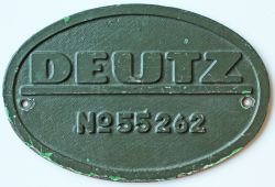 Worksplate Deutz 55262. Ex 0-4-0 DM 107hp built 1950. Oval cast iron measuring 11.75in x 8in