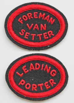 Southern Railway pre 1934 embroidered capbadges, quantity 2, FOREMAN VAN SETTER and LEADING