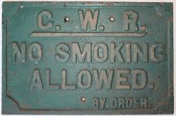 GWR Cast Iron sign. NO SMOKING ALLOWED By Order.