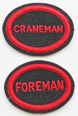 Southern Railway pre 1934 embroidered capbadges, quantity 2, CRANEMAN and FOREMAN. Both red on black