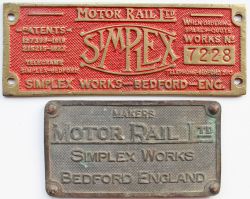 Simplex Motor Rail Ltd Bedford England Vehicle plates, a pair, one measuring 7.75in x 3in stamped