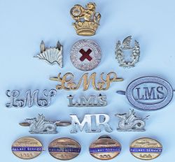 Railway Badges, quantity 15 cap and lapel badges to include GWR, LMS, SR and LNER WWII Railway