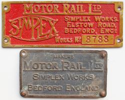 Simplex Motor Rail Ltd Bedford England Vehicle plates, a pair, one measuring 7.75in x 3in stamped