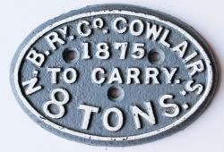 North British Railway Wagon Plate N.B.Ry. Co. Cowlairs 1875 To Carry 8 Tons. Oval cast iron, face