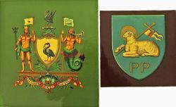 Liverpool City Transport coat of arms transfer mounted on a wooden board measuring 15.5in x 14.