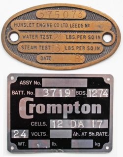 Hunslet Engine Co Ltd Locomotive Test plate 575073 dated 1969. Oval brass 4.5in x 2.5in. Together
