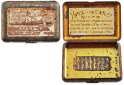 GWR Vesta Tin SS Roebuck on cover which is somewhat worn but inside lid has a very good, clear