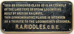 Brass commemorative plaque believed to have been fitted to a static Riddles 9F locomotive. Measuring