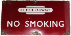 BR(M) enamel sign NO SMOKING showing the totem above. Flangeless mounted on 2 wooden slats. Measures