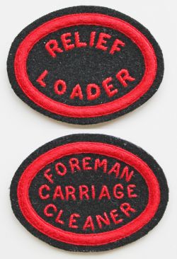 Southern Railway pre 1934 embroidered capbadges, quantity 2, RELIEF LOADER and FOREMAN CARRIAGE