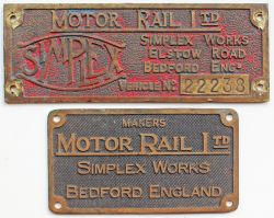 Simplex Motor Rail Ltd Bedford England Vehicle plates, a pair, one measuring 7.75in x 3in stamped