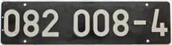 German Railways DB enamel smokebox numberplate number 082 008-4. The loco was an 0-10-0T built by